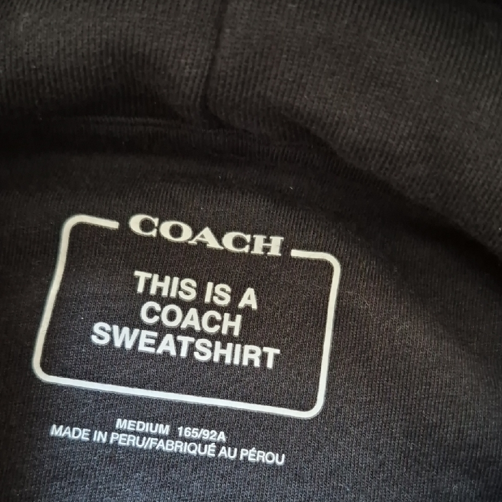 Coach Black Signature Square Hoodie with Brown Logo Panel 100% Cotton C8784 - Picture 6 of 8